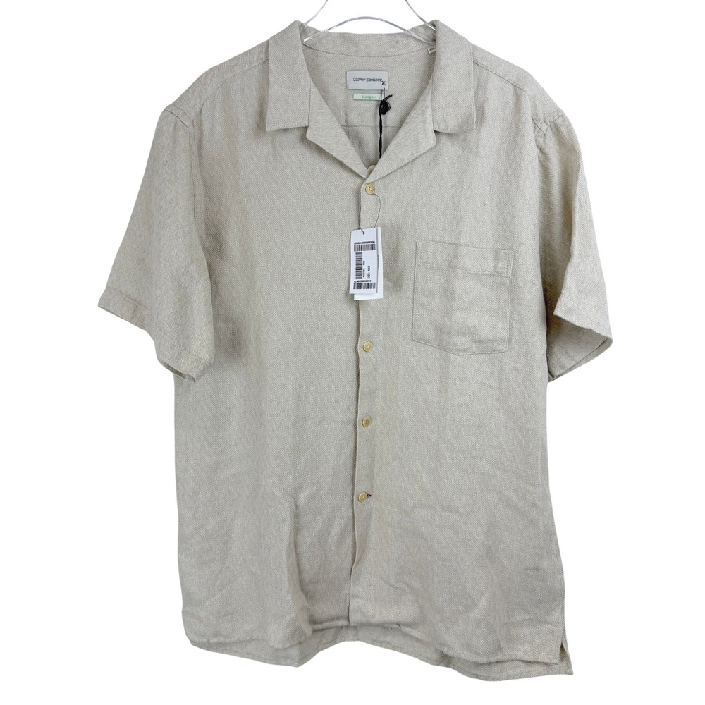 NEW Oliver Spencer Havana Shirt Ecru Herringbone Linen Cotton MEN XXL HEPWORTH